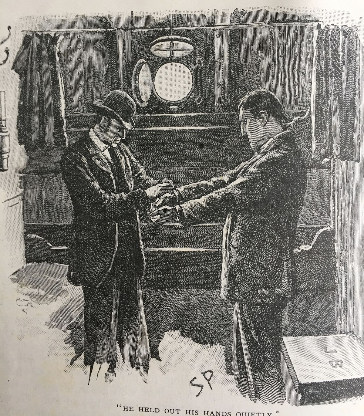 Inspector Lestrade arresting a suspect. The Cardboard Box. The Strand Magazine, Jan., 1893.jpg