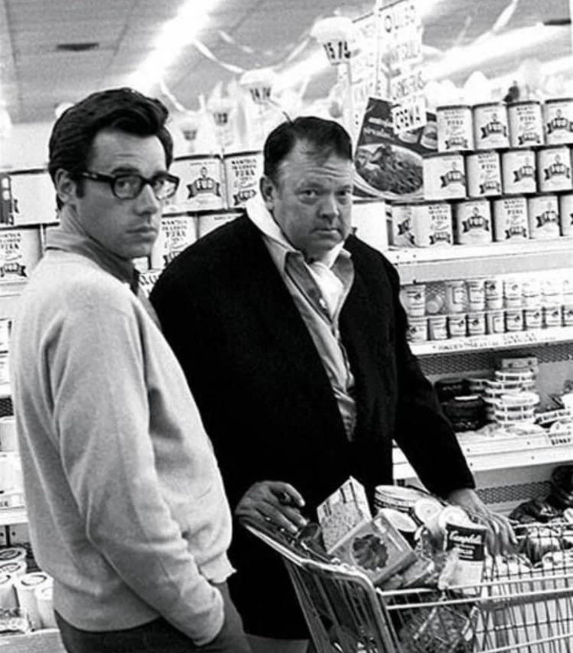 Peter Bogdanovich & Orson Welles grocery shopping in Los Angeles~1970.jpg