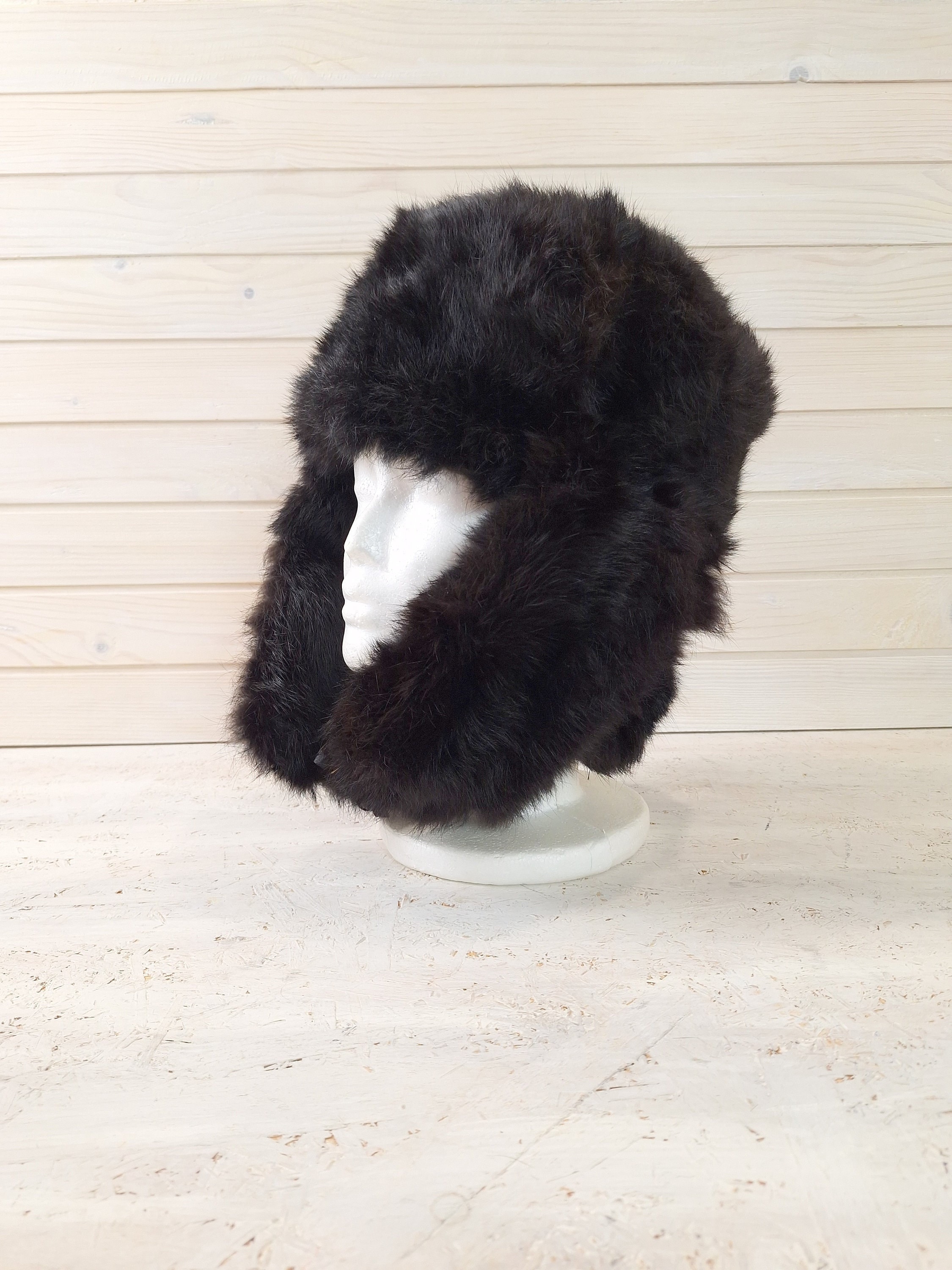 Soviet vintage rabbit fur winter hat, Soviet ushanka 70s.jpg