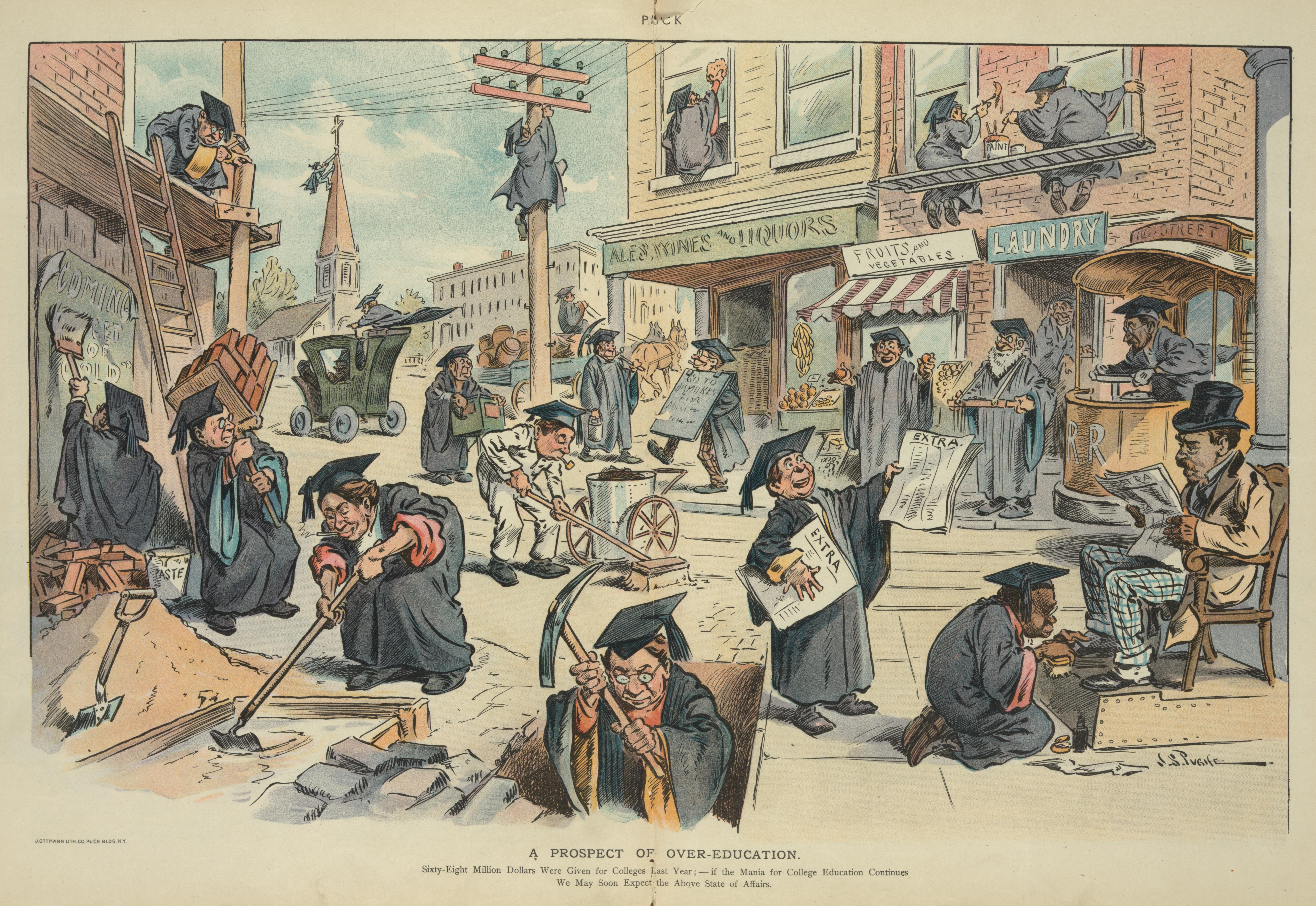 A Prospect of Over-Education, a humoristic caricature from Puck, 1902.jpg