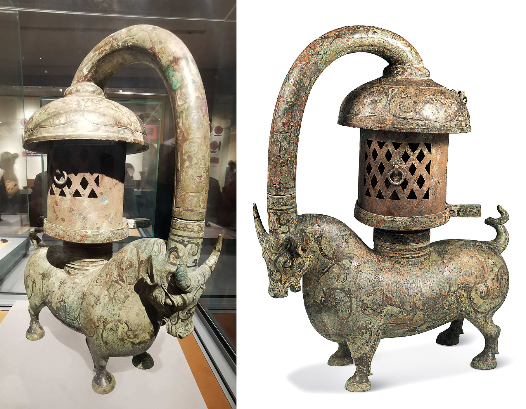 Bronze lamp shaped like an ox, with turnable shutter. From the tomb of prince Liu Jing. China, Eastern Han dynasty, 67 AD.jpg