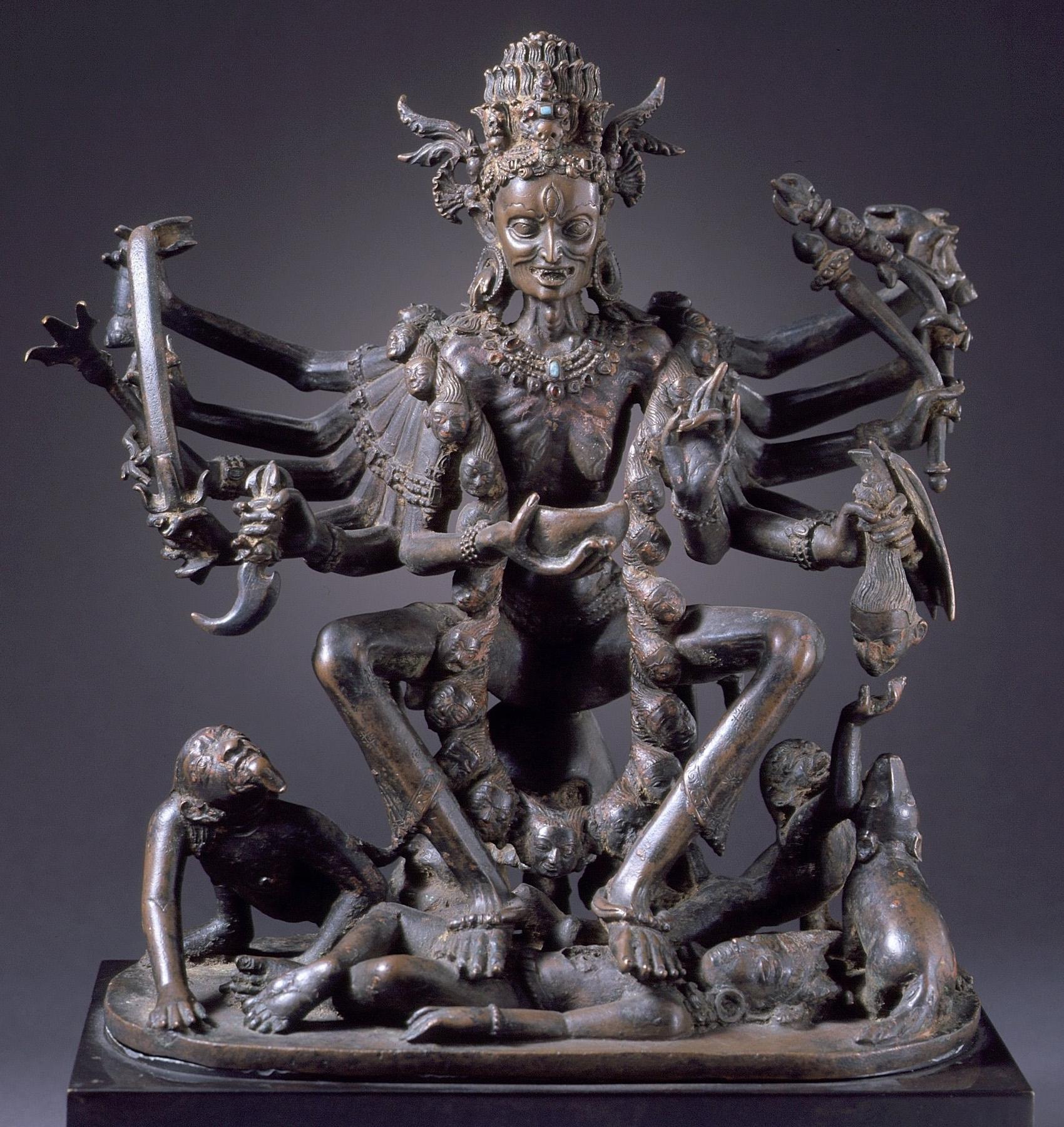 Copper sculpture of the goddess Chamunda. Nepal, 14th century.jpg