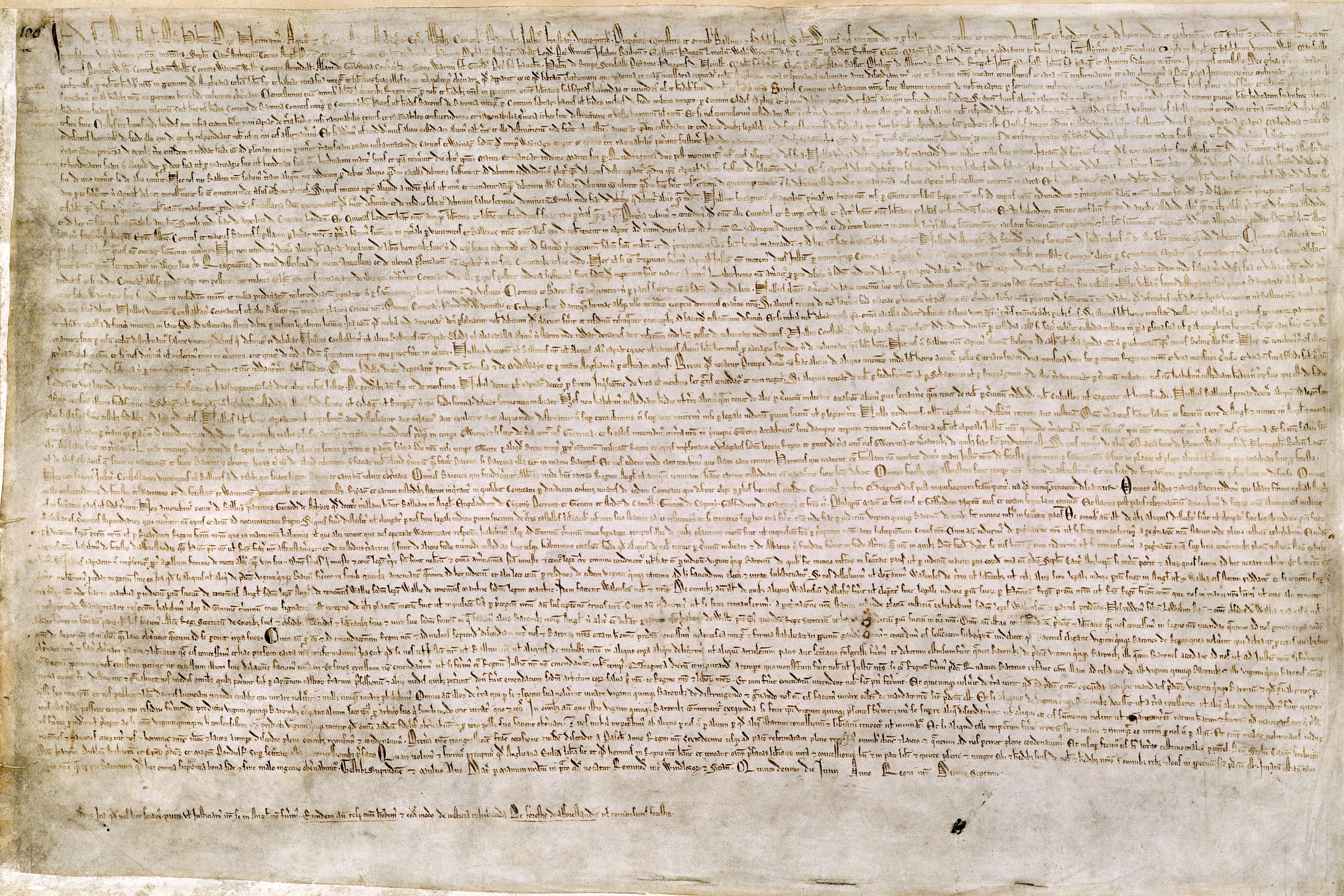 Cotton MS. Augustus II. One of the four copies that have survived of Magna Carta. The most important historical document in British history. 1215; 808 years ago.jpg