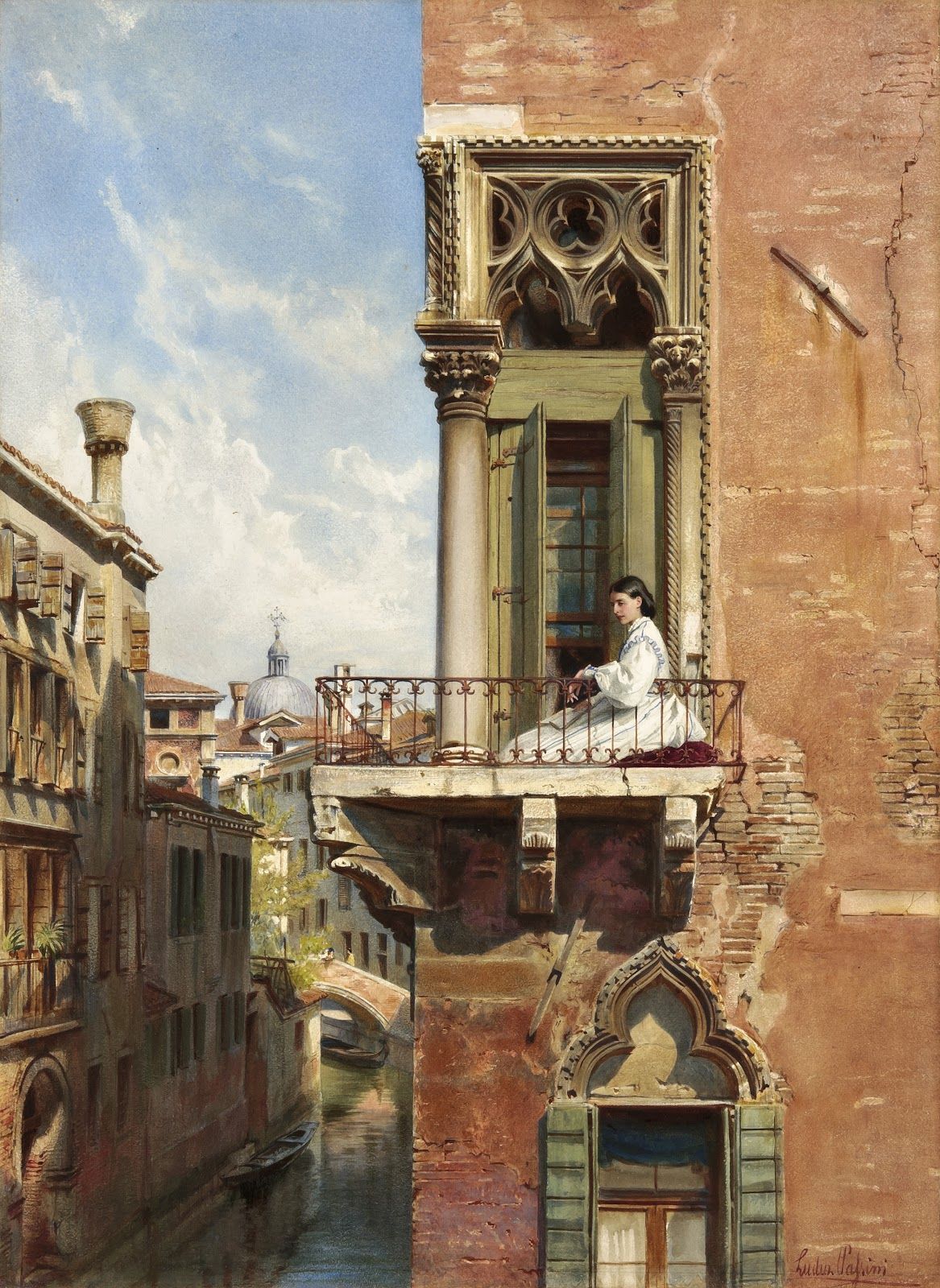 Anna Passini on the balcony of Palazzo Priuli in Venice, 1866, Ludwig Johann Passini.jpg