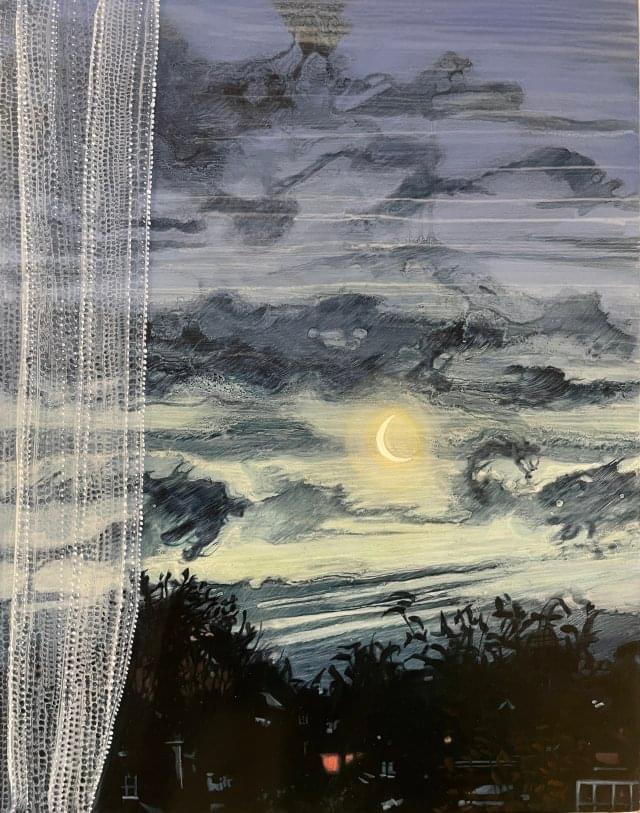 Dissolving in the Dawn Skies, Oil and Ink on Panel, Lara Cobden, 2022.jpg
