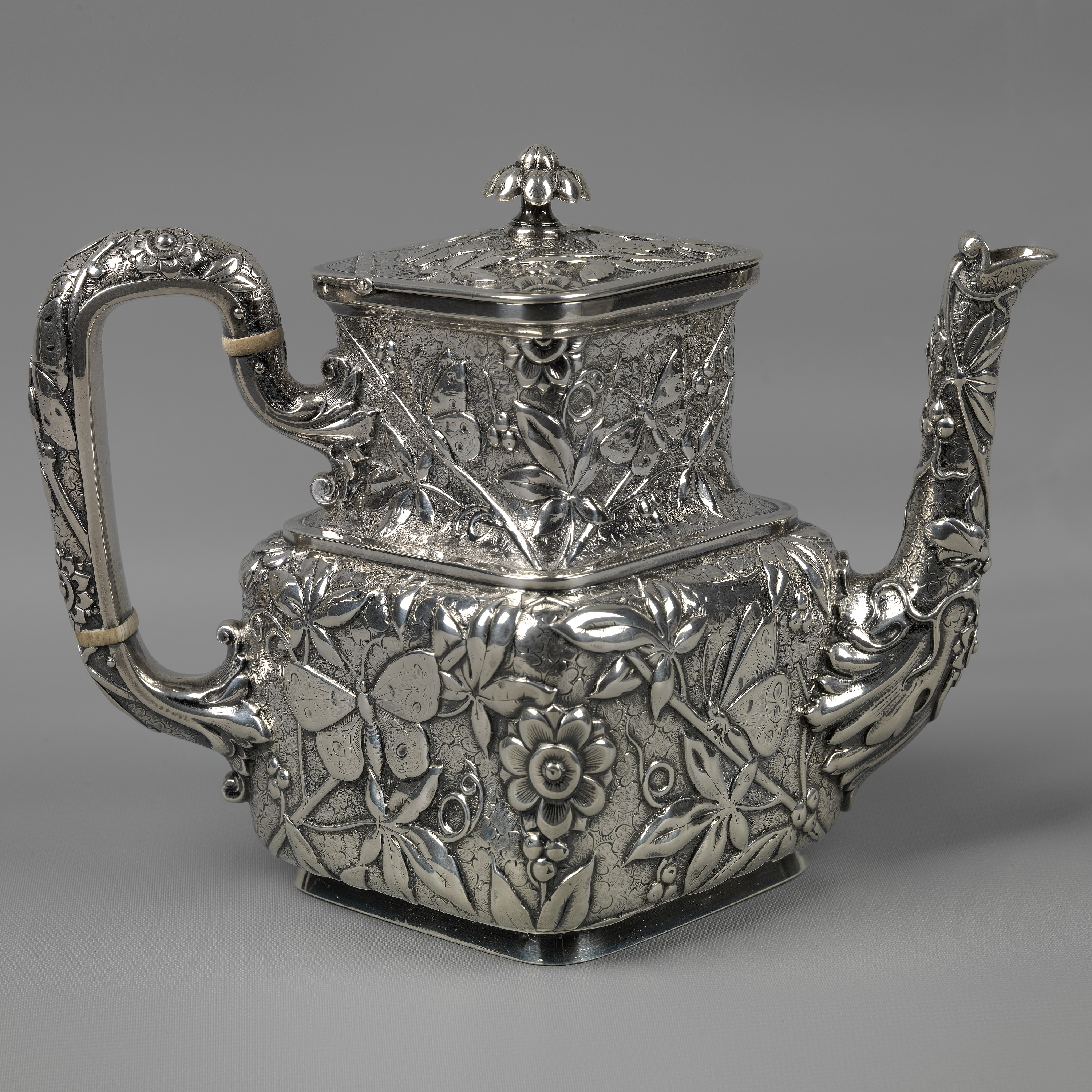Sterling silver coffee pot sold by Bailey Banks and Biddle, 1888.jpg