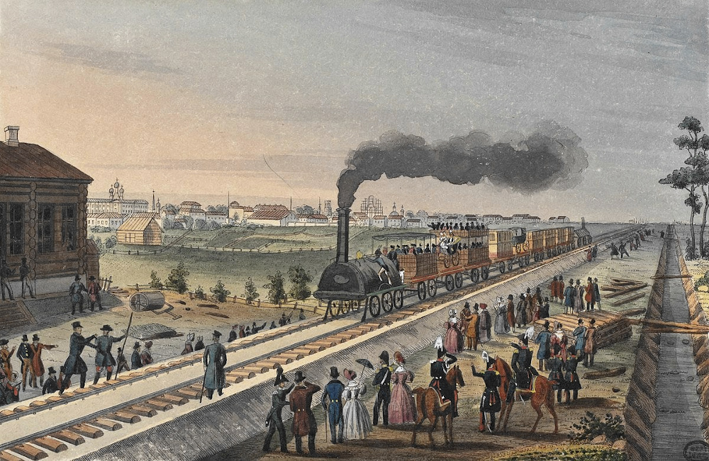 Прибытие первого поезда в Царское Село 30 октября 1837 года.jpg