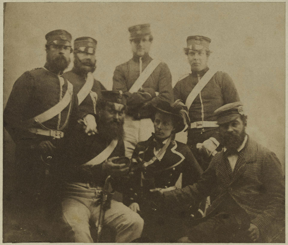 Two officers and four men with a cantiniere, Crimean War, 1855.jpg