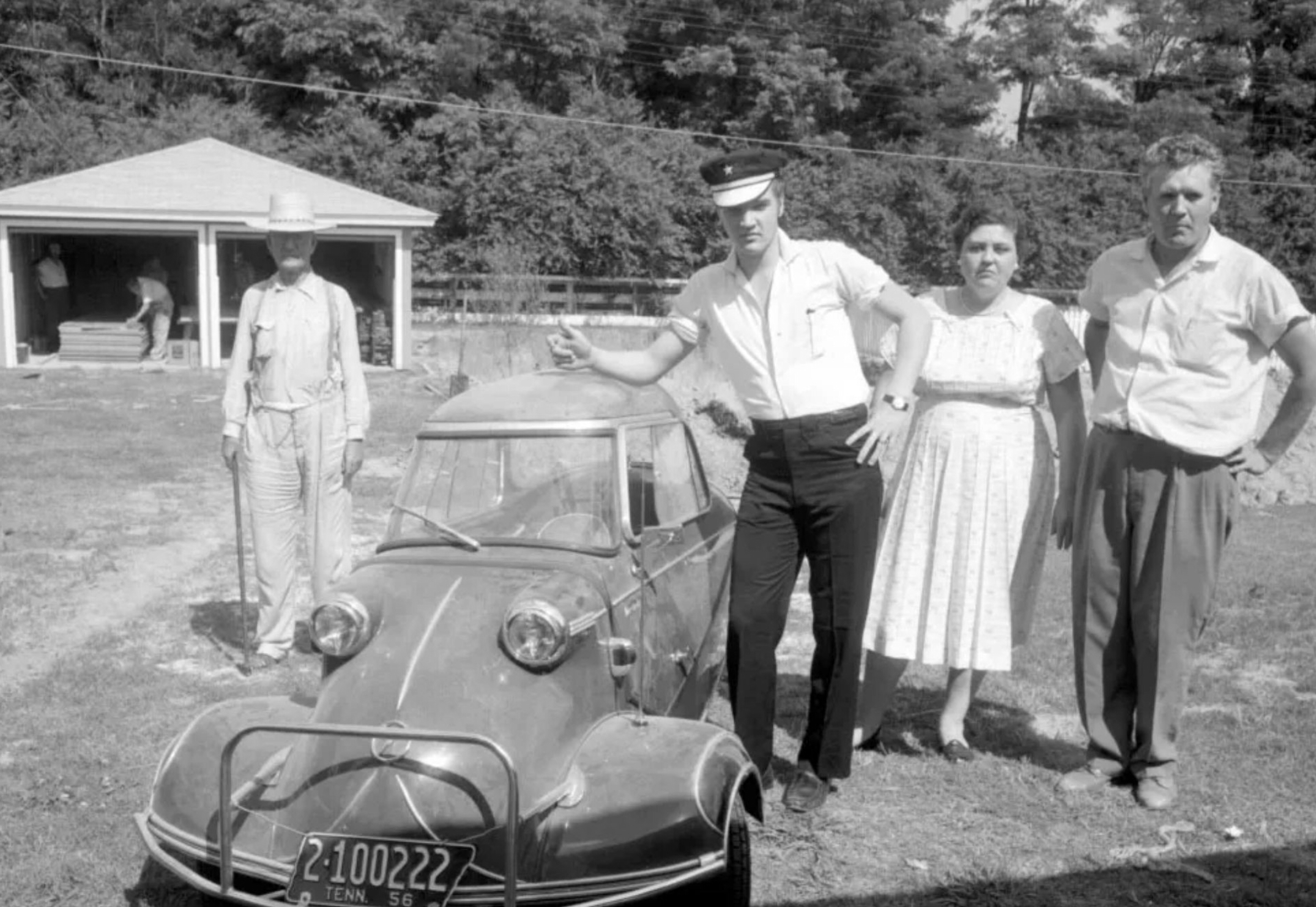 Elvis (and parents) and his 63 Messerschmitt Kabinenroller (1960s).png