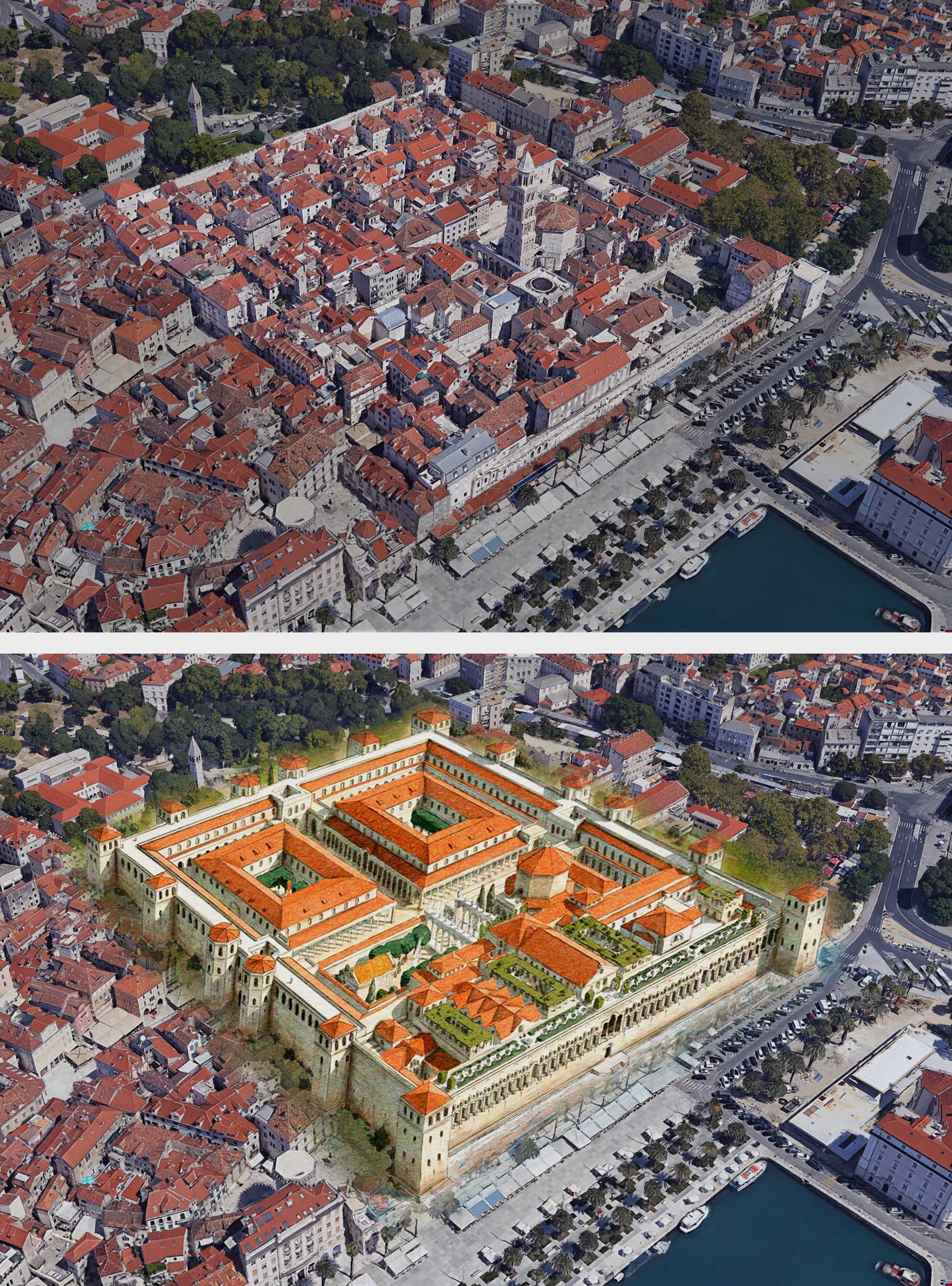Diocletian's Palace, built at the end of the third century CE, and which today forms about half of the old town of Split in Croatia.jpeg