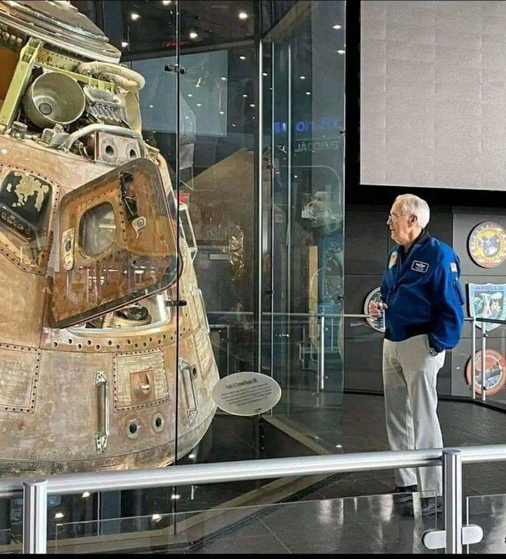 Charlie Duke looking at the capsule that took him to the Moon 50 years ago on the Apollo 16 mission.jpeg