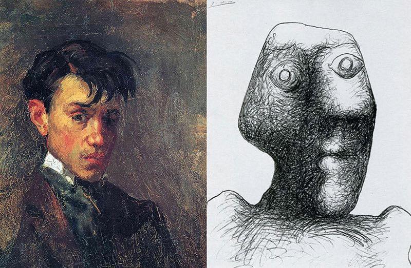 Picasso’s first self portrait at 15 (1896) and last at 90 (1972).jpeg