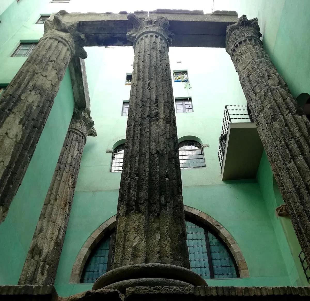 Barcelona's Gothic Quarter, Inside a small medieval courtyard, four 2,000-year-old columns from the Temple of Augustus have survived despite the passing of the centuries.jpeg