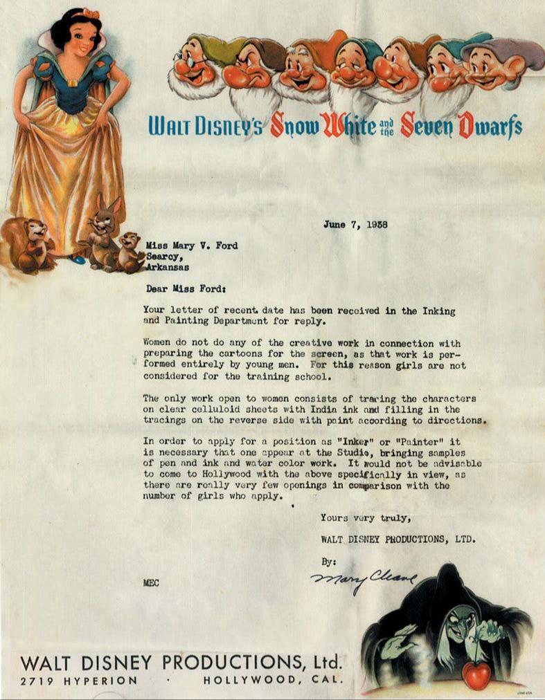 Job rejection letter sent by Disney to a woman in 1938.jpeg