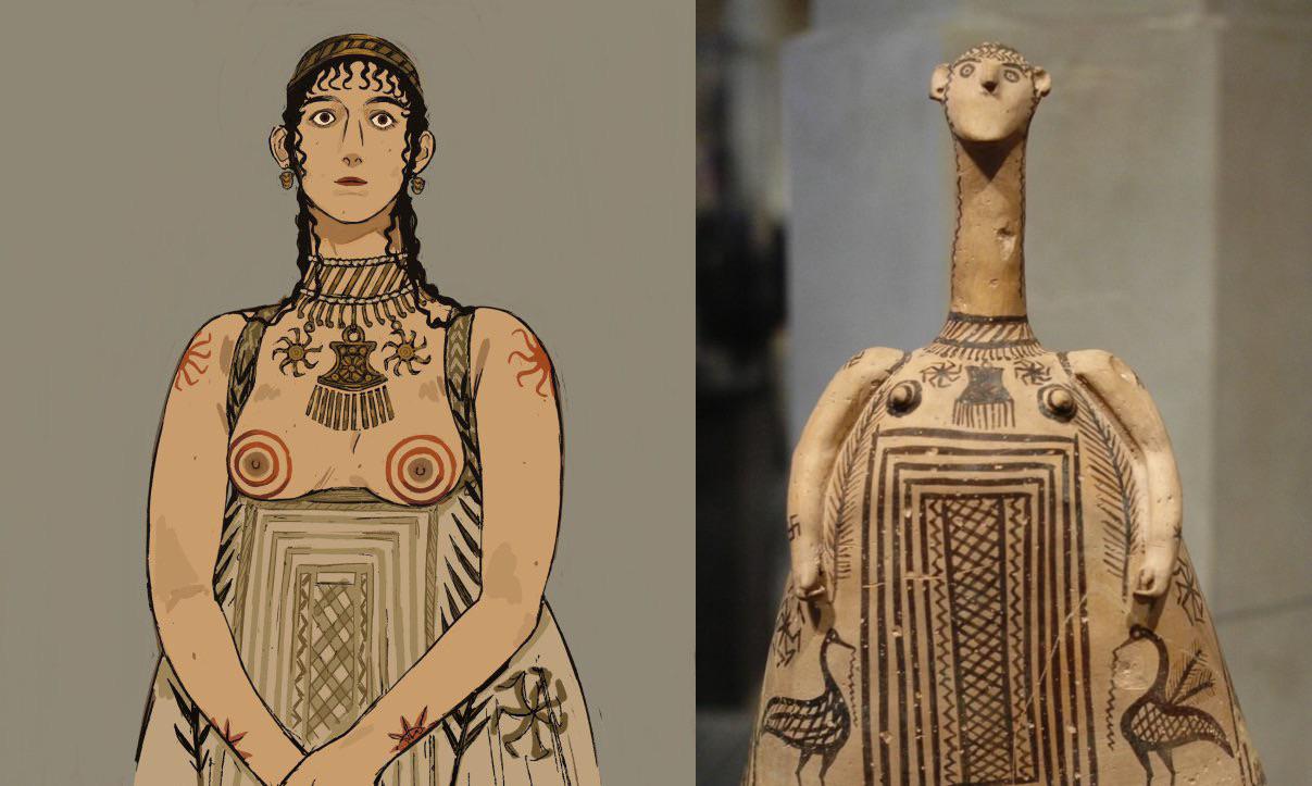 Bell-shaped female idol, from Thebes and the Theban workshop group of oenochoes,around 700 BCE,Boeotia.jpeg