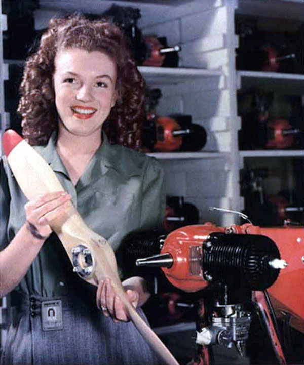Norma Jeane Dougherty working at the Radioplane Munitions Factory. California. 1944.jpg