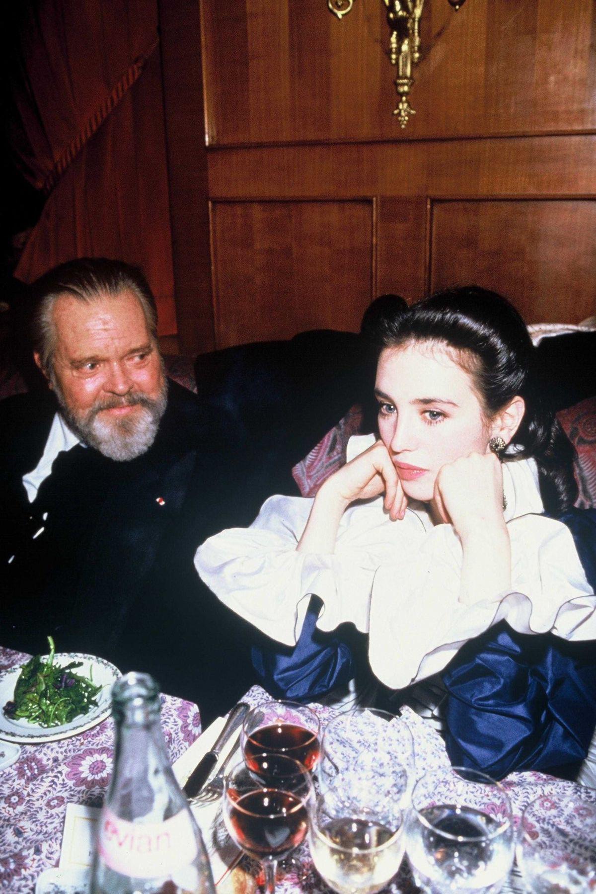 Orson Welles and Isabelle Adjani at the Césars after party, c. 1982.jpeg