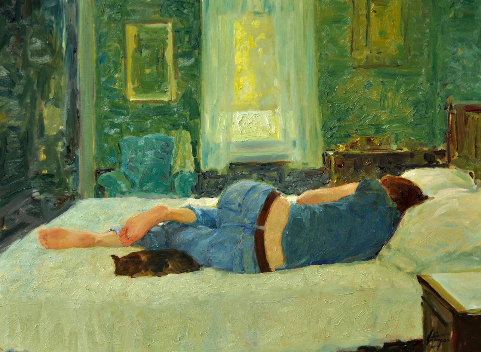 David Hettinger (b. 1946), A break in their day, Oil on canvas.jpeg