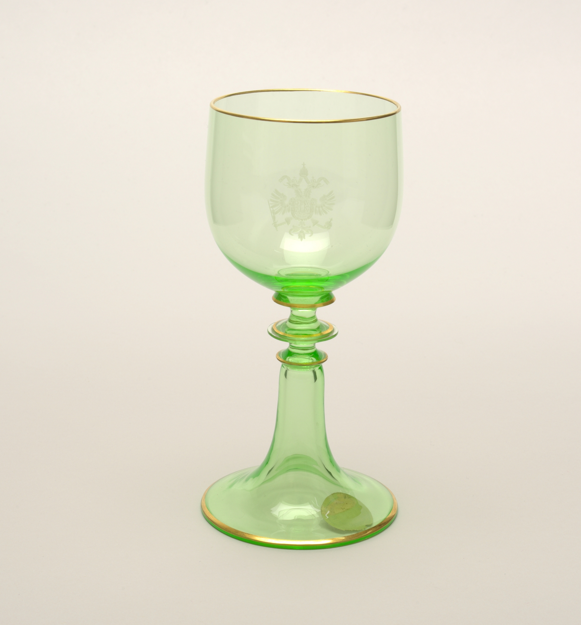 Hand-painted green Rhine wine glass with engraved Habsburg crest, Austrian, 1891.jpg