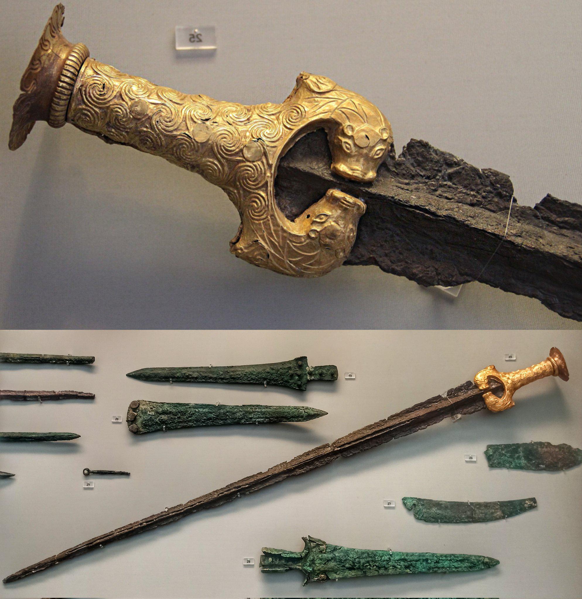 Long sword with ornate gold hilt revetment. Mycenae, 17th BC - 16th BC.jpeg