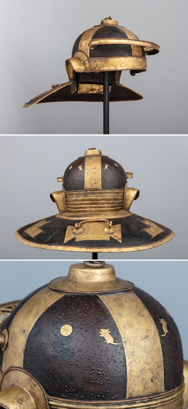 A well-preserved Roman infantry helmet decorated on the back with 2 mice. It once belonged to a soldier Julius Mansuetus, whose name is inscribed on the neck-guard. Ca. 250 CE.png