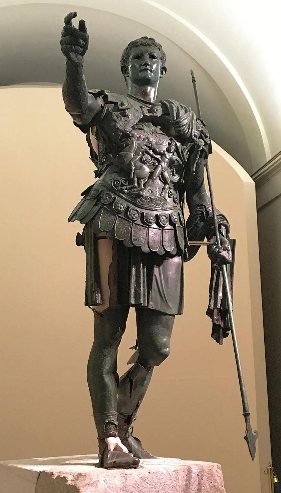 A larger-than-life bronze statue of the Roman general Germanicus (15 BCE-19 CE), unearthed in 1963 in the town of Amelia in Italy. Now housed at the Museo civico di Amelia.jpeg