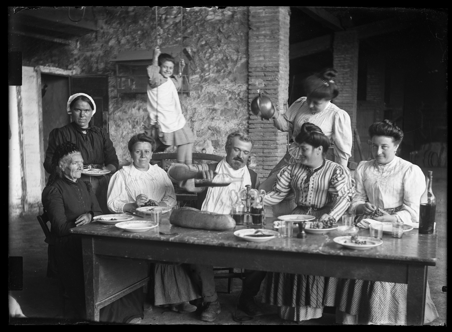 Lunch in a farmhouse, rural France 1900s. Glass Negative.jpeg