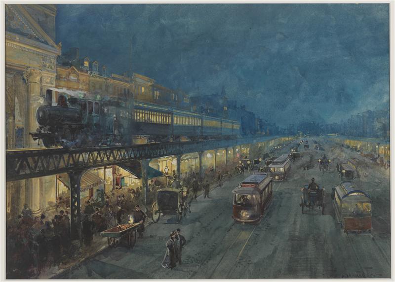 Crowds Along the Bowery at Night, by William Louis Sonntag (1895).jpg