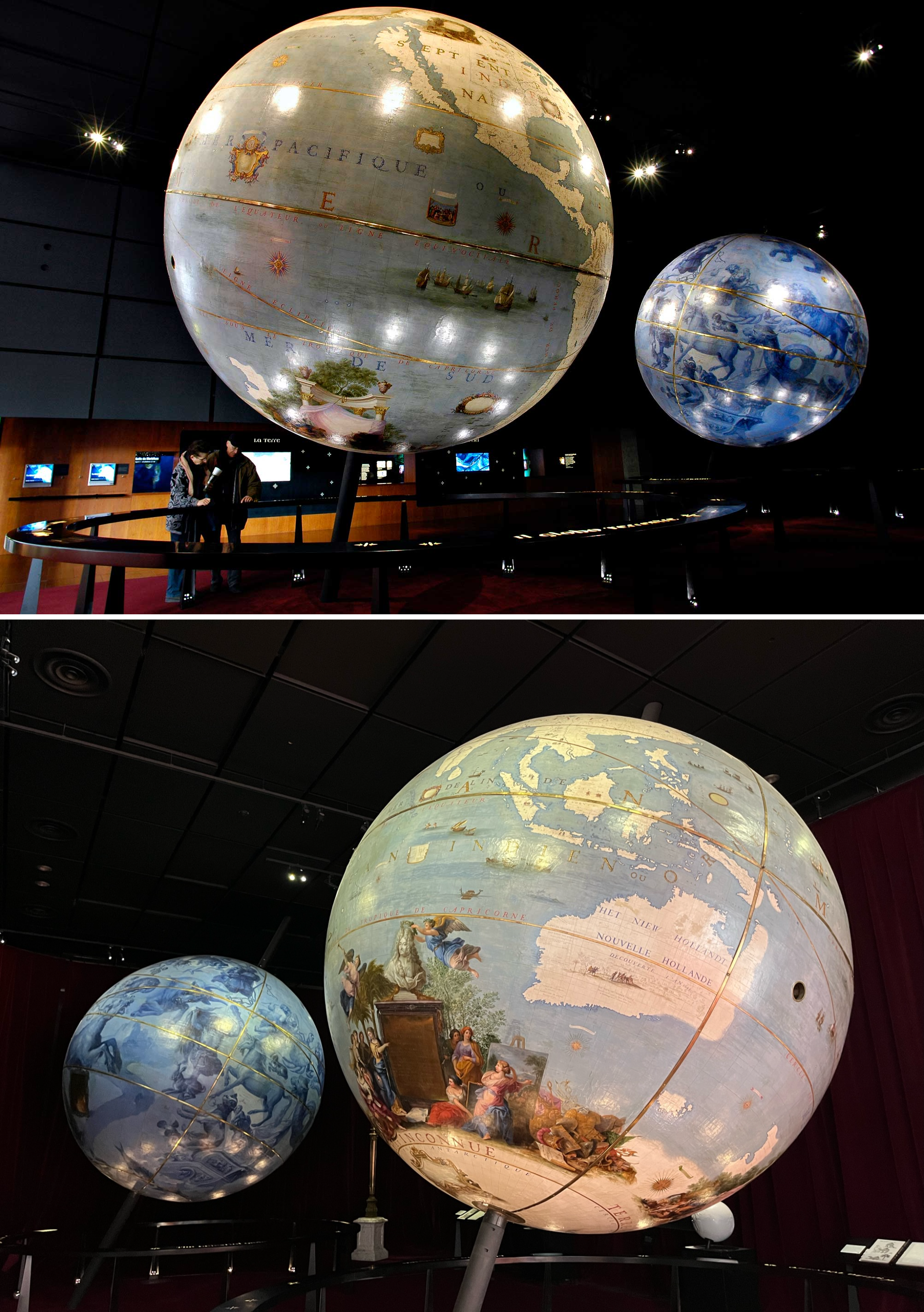 The Coronelli Globes are a pair of large globes (terrestrial and celestial) created by Vincenzo Coronelli and offered to Louis XIV in 1688. The globes featured the most advanced cartographic knowledge of time.png