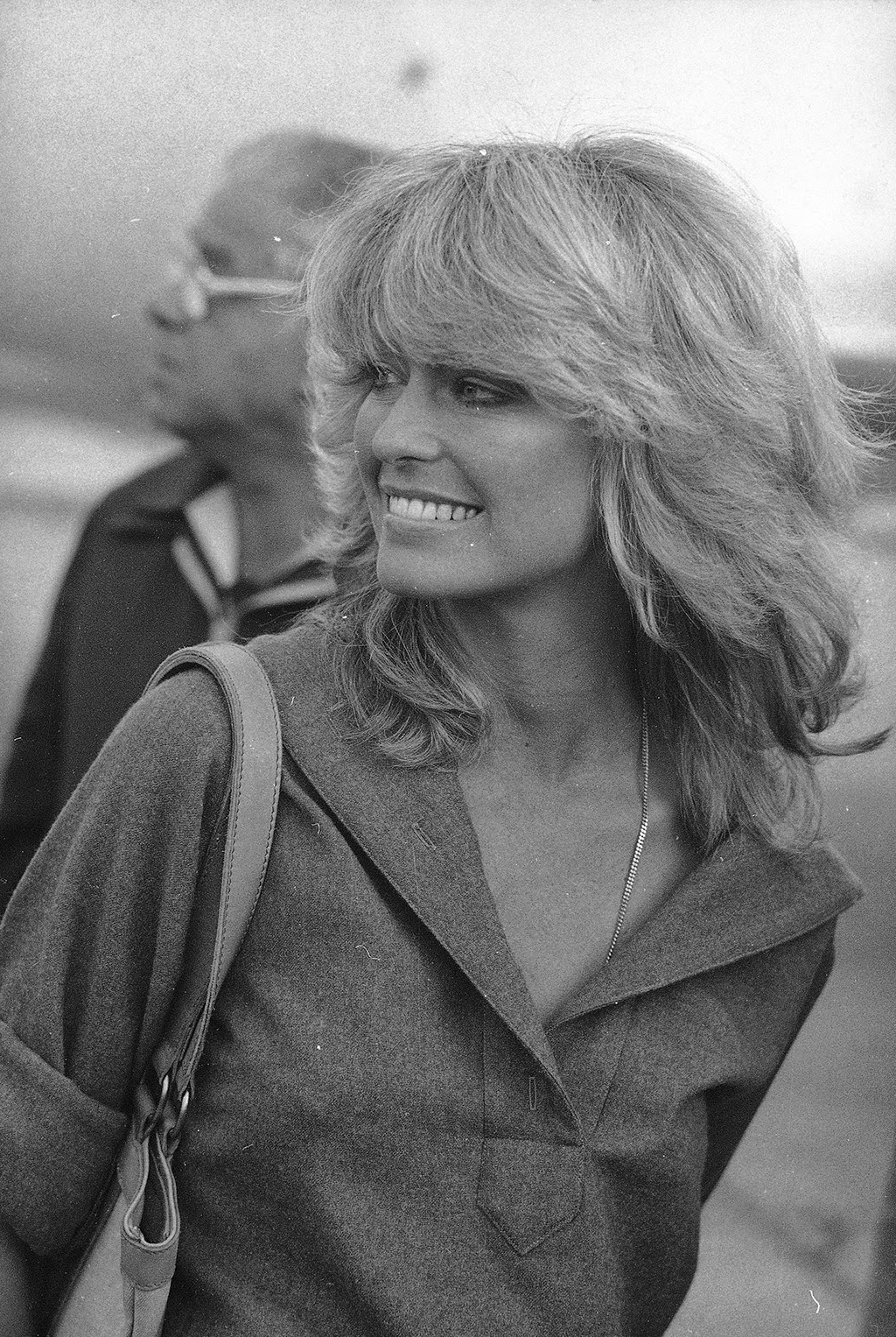 Farrah Fawcett, 1977. Actress Farrah Fawcett's hair epitomised the seventies style.jpg