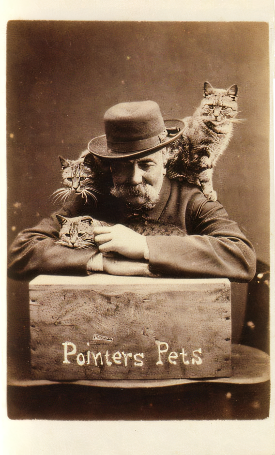 Harry Pointer (1822-1889), one of the first cat photographer and well known for a series of carte-de-visite photographs which featured his pet cats. Circa 1870-1884.png