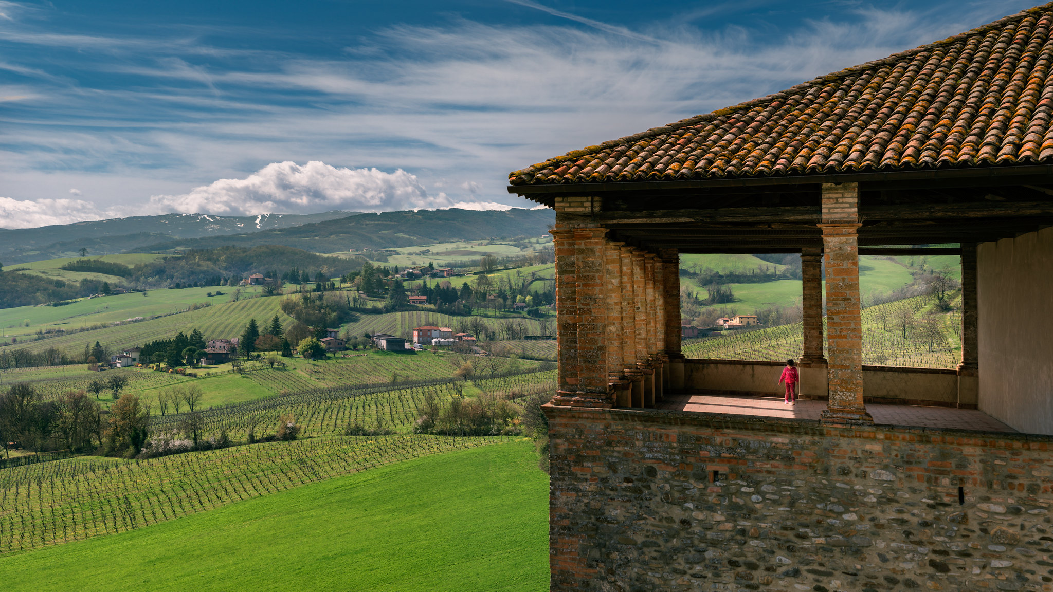 Panorama from the lodge of the castle of Torrechiara (Parma, Italy).jpg