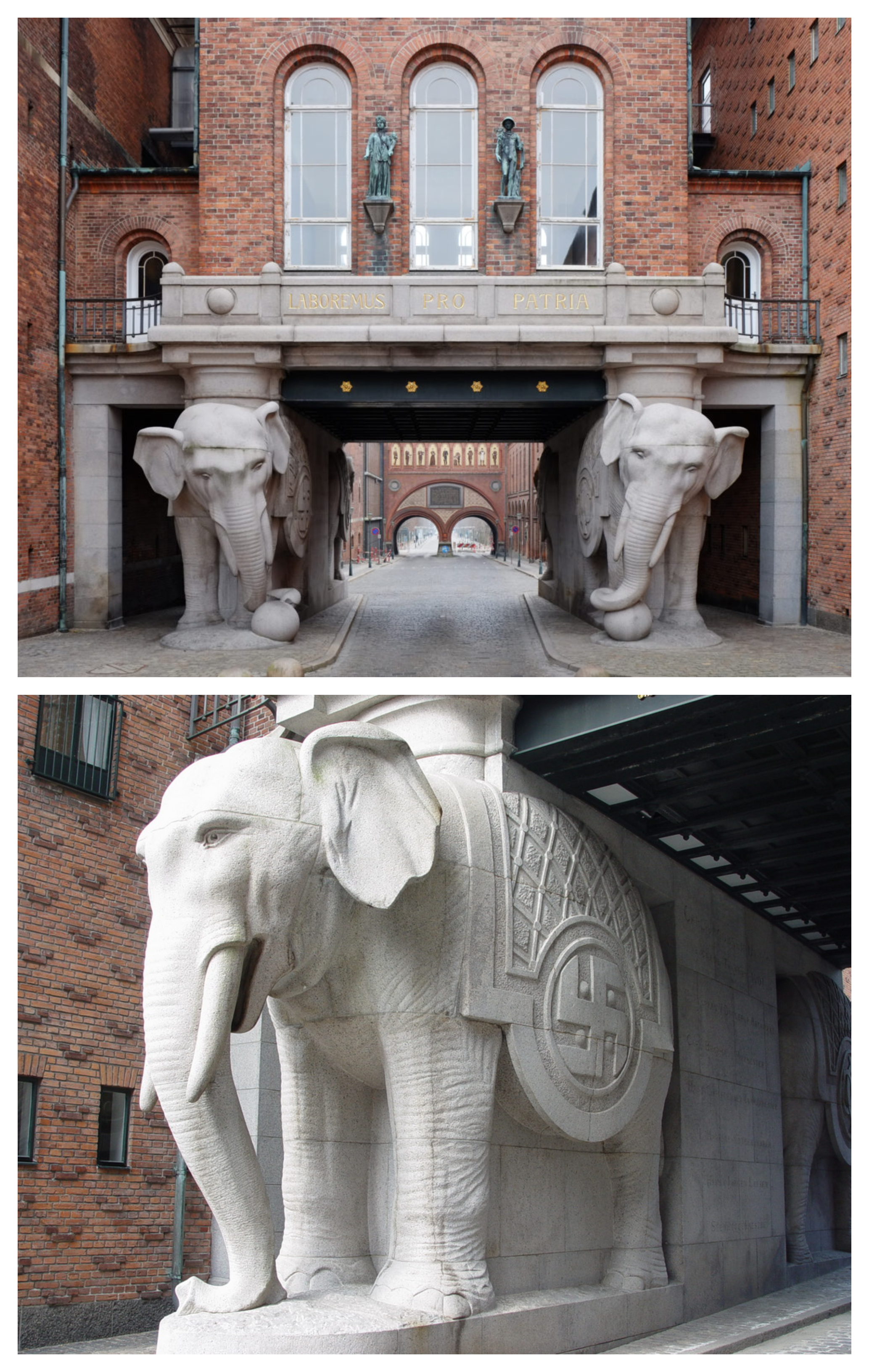 The Elephant Gate (entrance) at Carlsberg Brewery, Copenhagen, Denmark. Architect Vilhelm Dahlerup, 1901. Made out of granite from the island of Bornholm.png