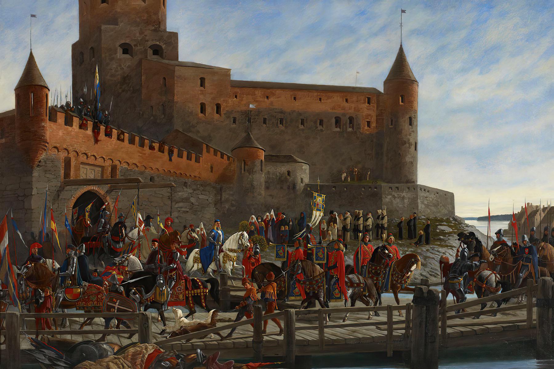 Karl Knutson Bonde Leaving Vyborg Castle for the Royal Election in Stockholm 1448.jpg