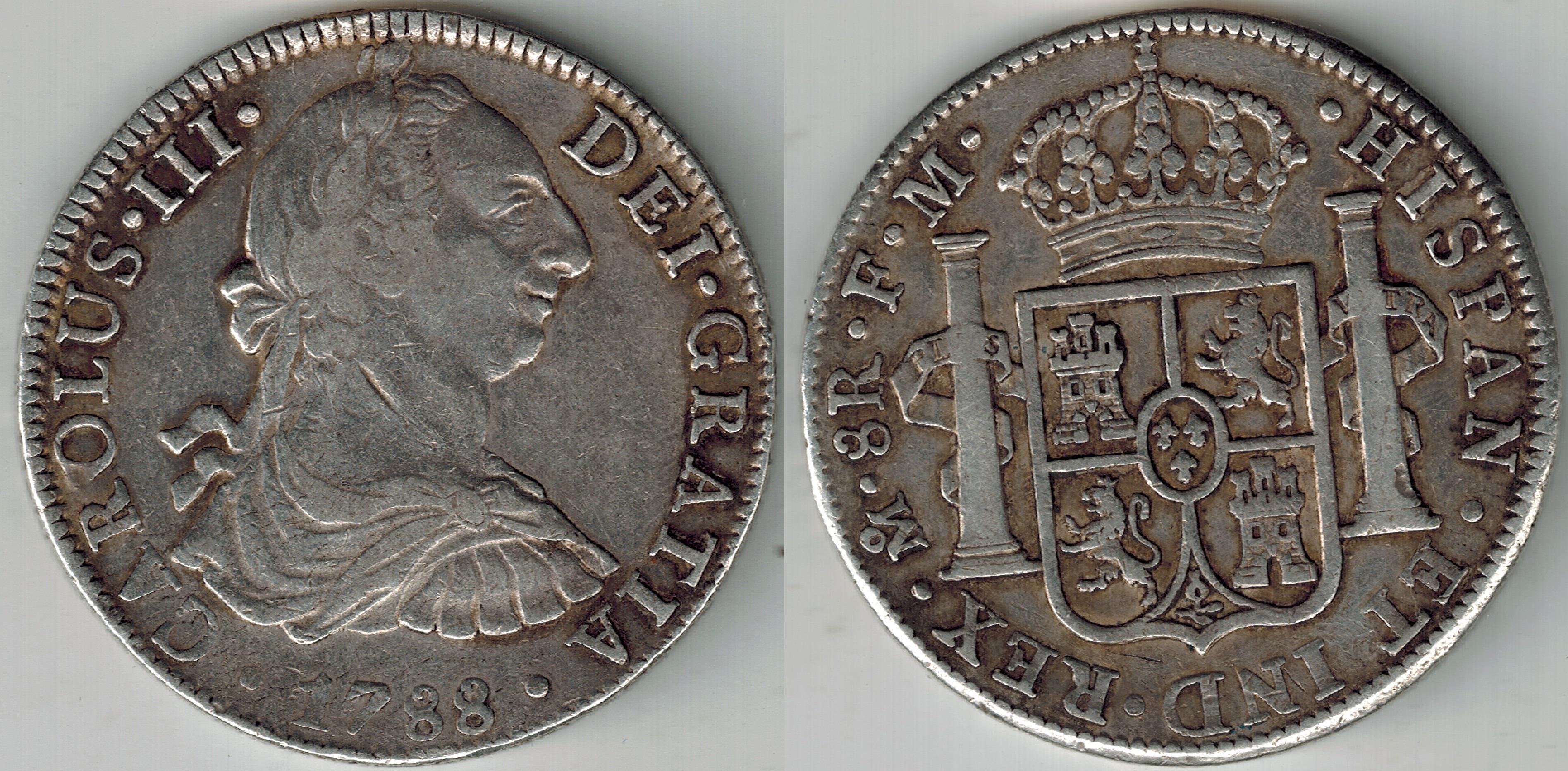 8 Reales New Spain (Mexico mint) 1788, King Carlos III (Charles III) of Spain. LARGE 3.9CM, 27G, 90.27% SILVER.jpeg