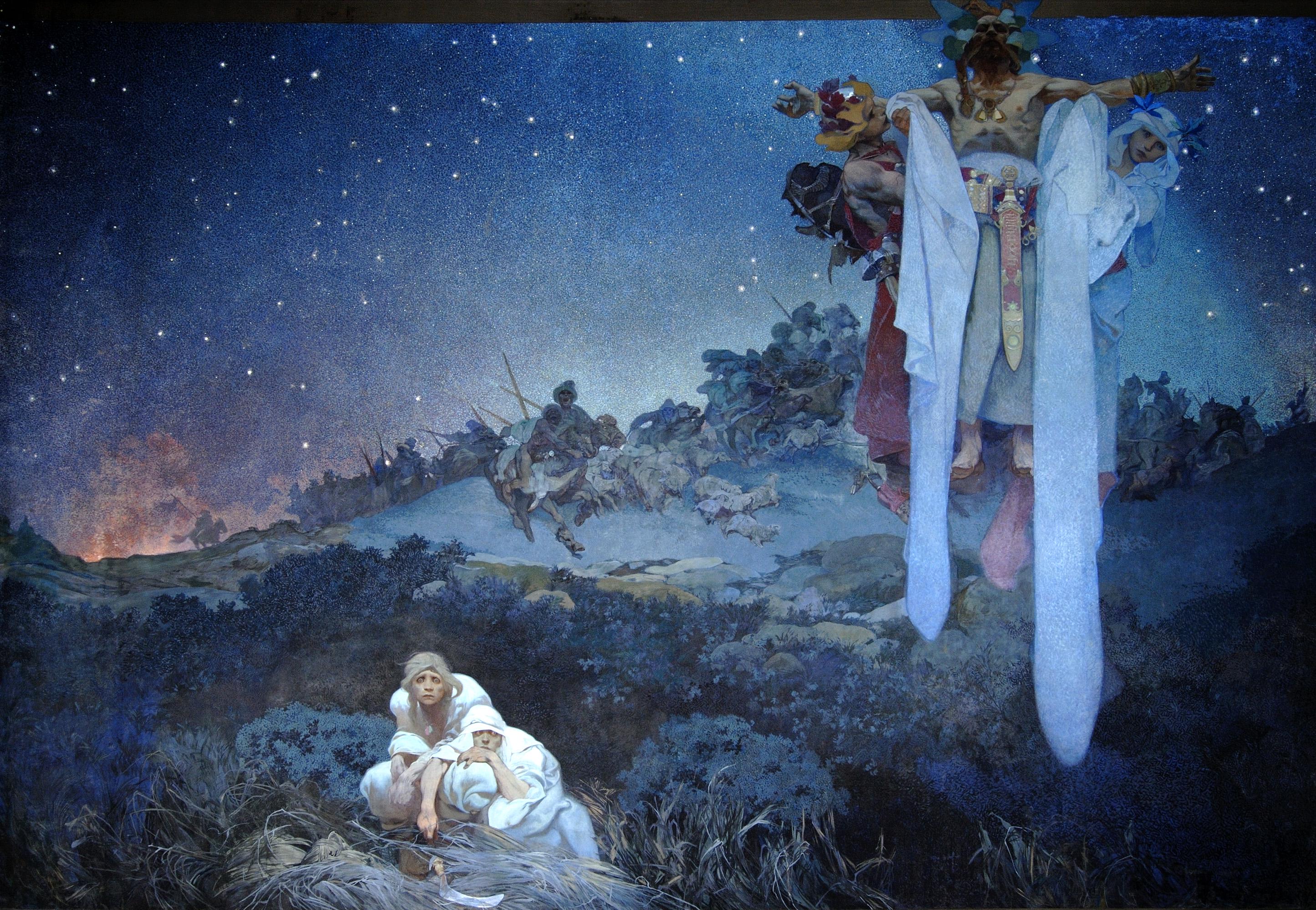 Alfons Mucha, Slav Epic No. 1 The Slavs in Their Original Homeland, 1912.jpeg