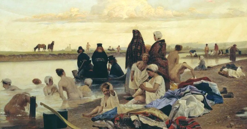 'Монахи. Не туда заехали' - Лев Григорьевич Соловьёв, 1879. Так же известна под названием 'Картина Репина 'Приплыли'.jpg