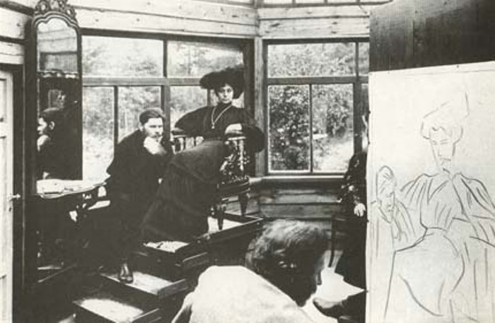 Горький и Андреева позируют Репину. Финляндия, 1905.jpg