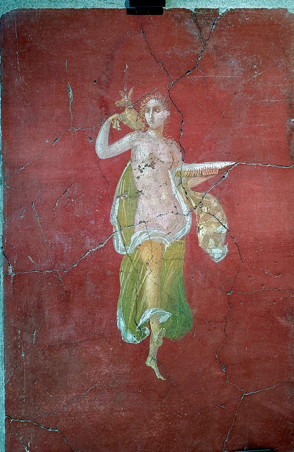 Roman fresco showing a half-naked woman. Object discovered in the 1st century CE, in Pompeii.jpeg