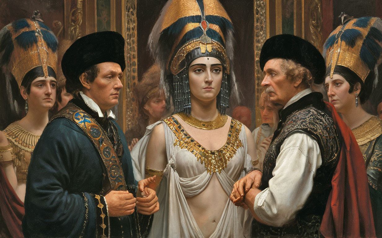 A powerful visual representation of Pushkin and Mickiewicz in front of Cleopatra.jpg