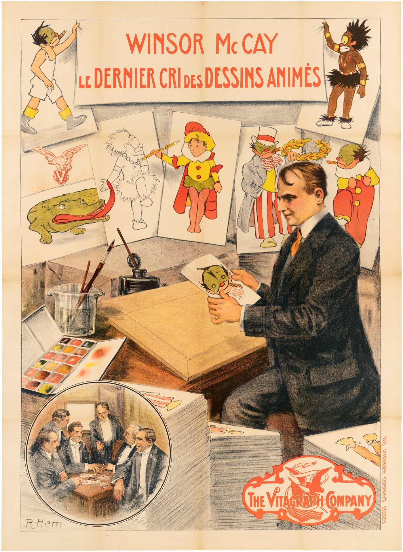 Large poster (rarely distributed size) was stone lithograph-printed in France, 1911, art signed by popular French poster artist R. Hem.jpg