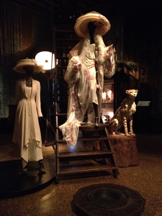 Exhibition 'La divina marchesa', Palazzo Fortuny, Venice. Elegant 1910s style costumes and stuffed wild animals.jpg