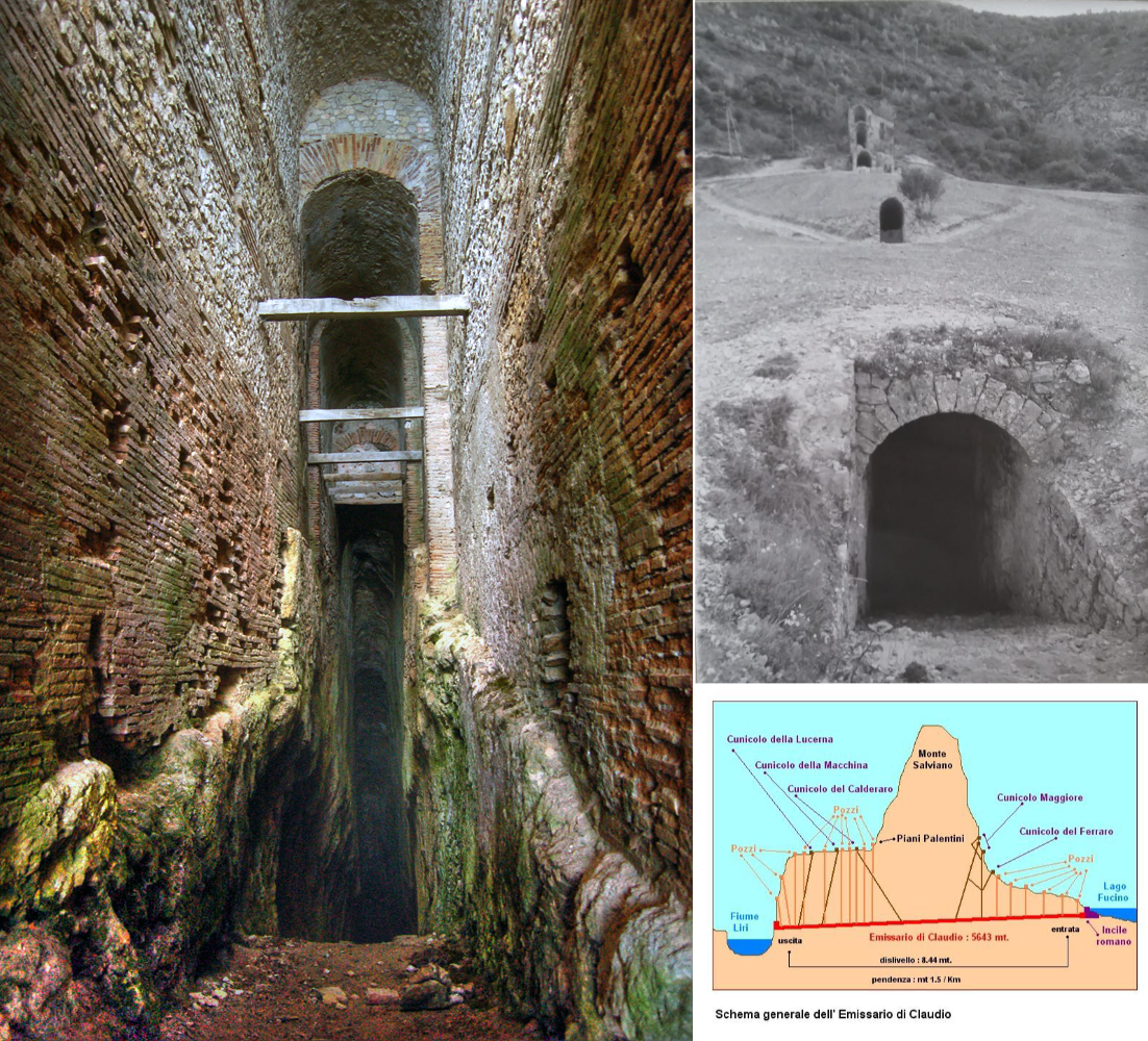 The Tunnels of Claudius - 6 km-long tunnel which Roman Emperor Claudius had built by 52 CE to partially drain the Fucine Lake in Abruzzo.png