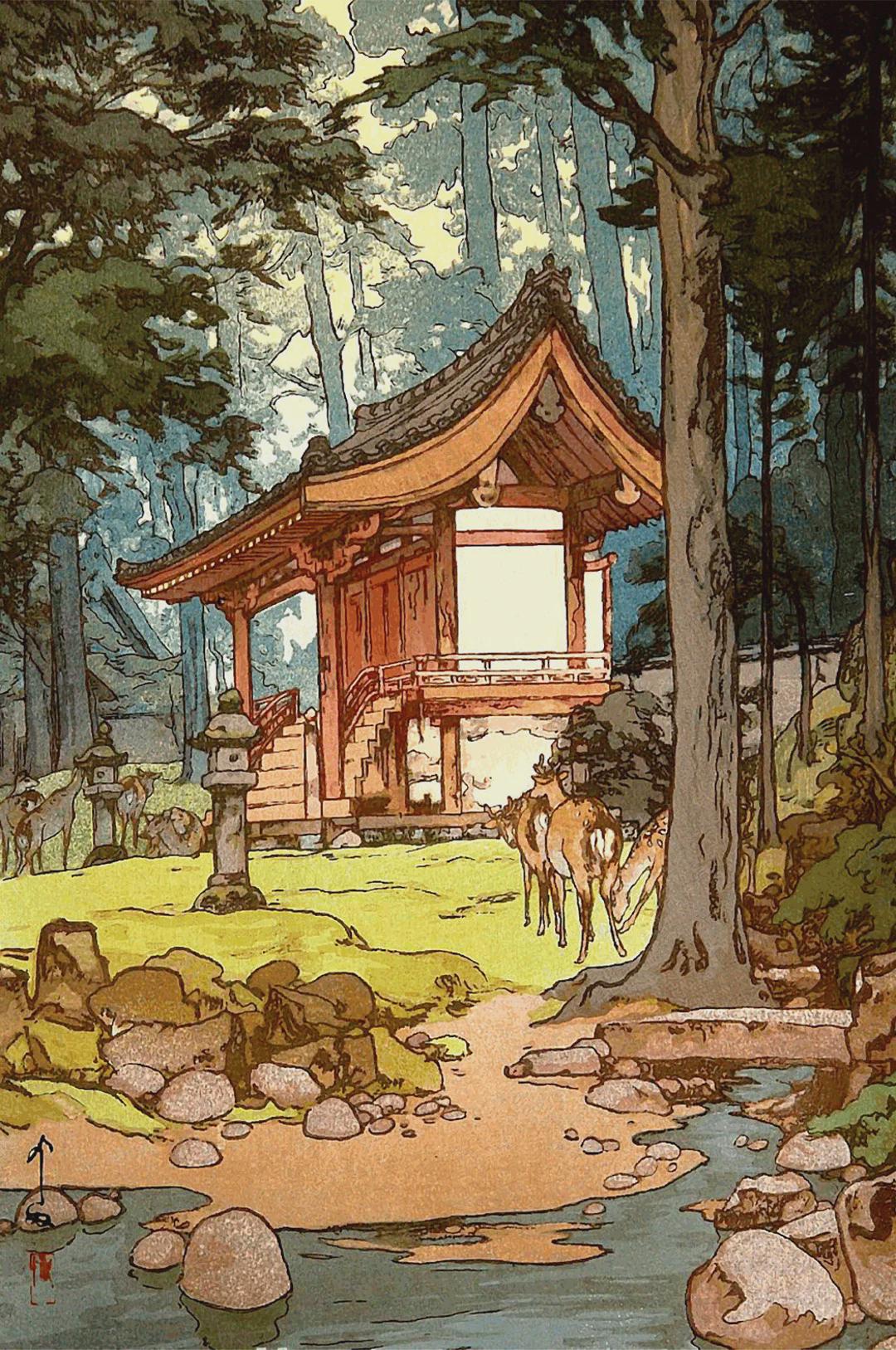 Hiroshi Yoshida (1876-1950) - Temple in the Wood.jpeg