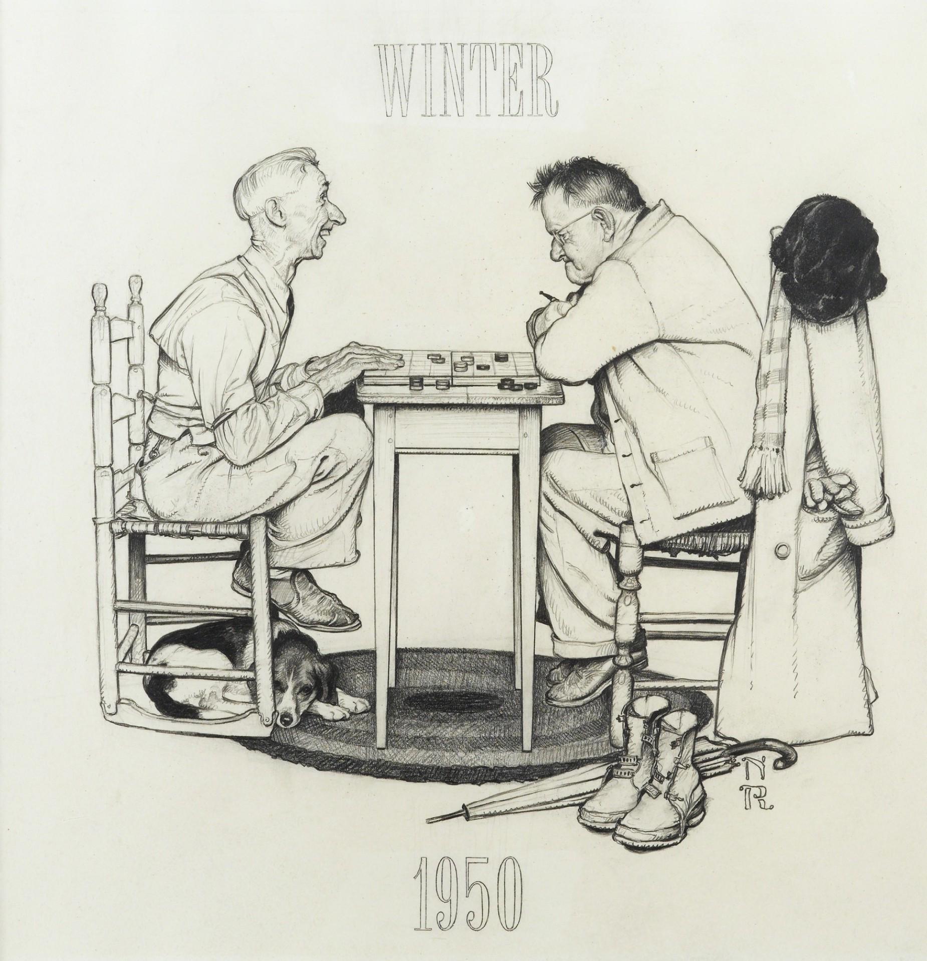 Norman Rockwell - Two old Men and Dog; Checkers (1950).jpeg