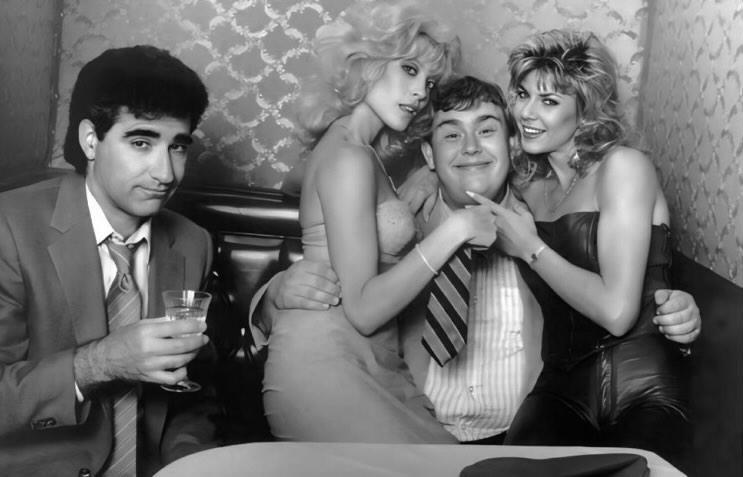 Eugene Levy, Judy Landers, John Candy, and K.C. Winkler, 1986.jpeg