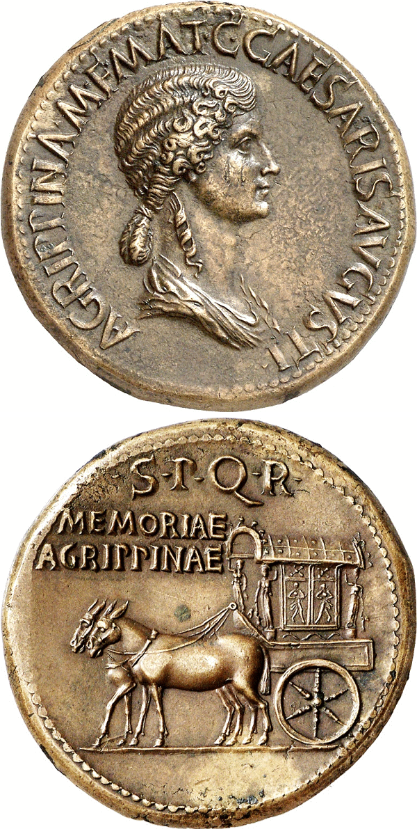 A remarkable, ageless sestertius (37-41 CE) of Agrippina the Elder. A man mortgaged his house in 1995 to acquire it at auction.png