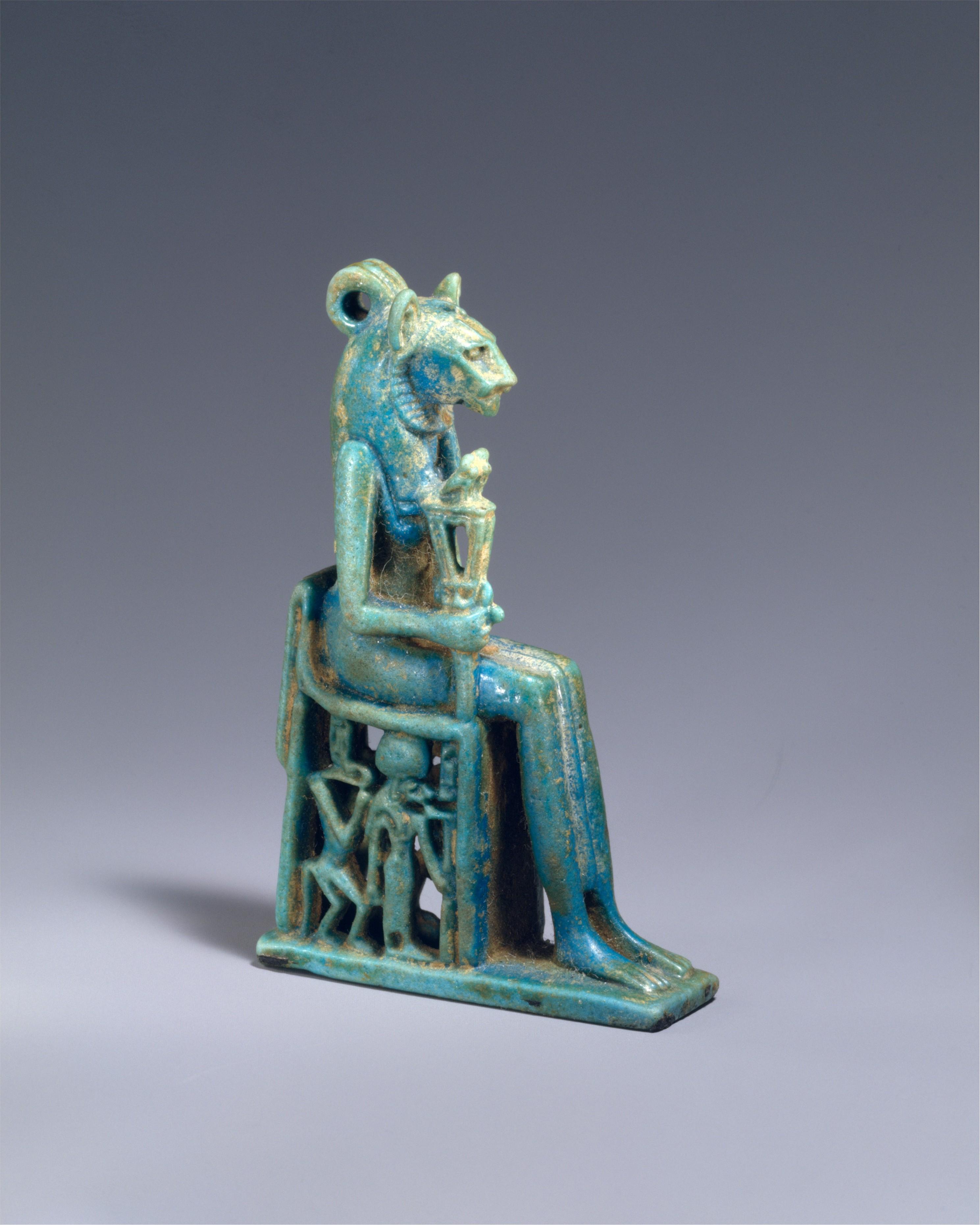 A protective amulet of a lioness goddess (probably Sehkmet) made from faience. Third Intermediate Period, Egypt, 1070–664 B.C..jpeg