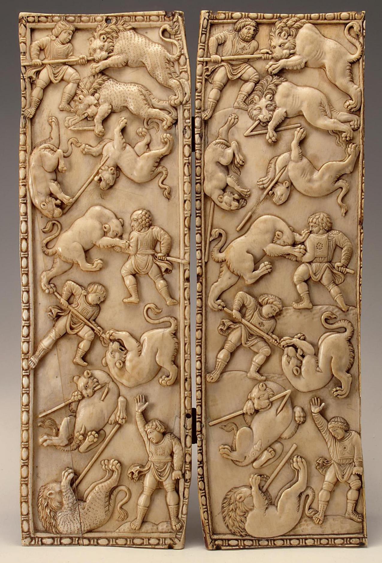 A Byzantine ivory diptych with circus scenes, 5th century CE, now housed at the State Hermitage Museum in Saint Petersburg, Russia.jpeg