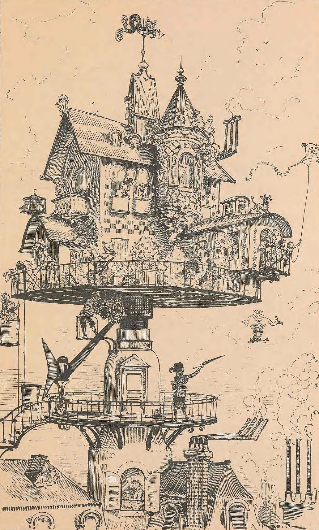 A 19th century prediction of the kind of house the people of the 20th century would be living in from Albert Robida’s Le vingtième siècle [1880-1890.jpeg